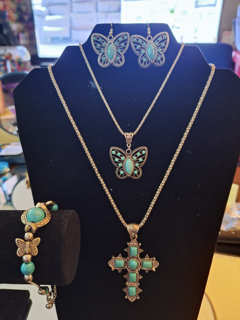 Turquoise Butterfly & Cross Jewelry Set - Women